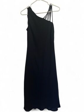 Vintage Y2K Asymmetric Multi-Strap Black Midi Cocktail Dress - Size 14